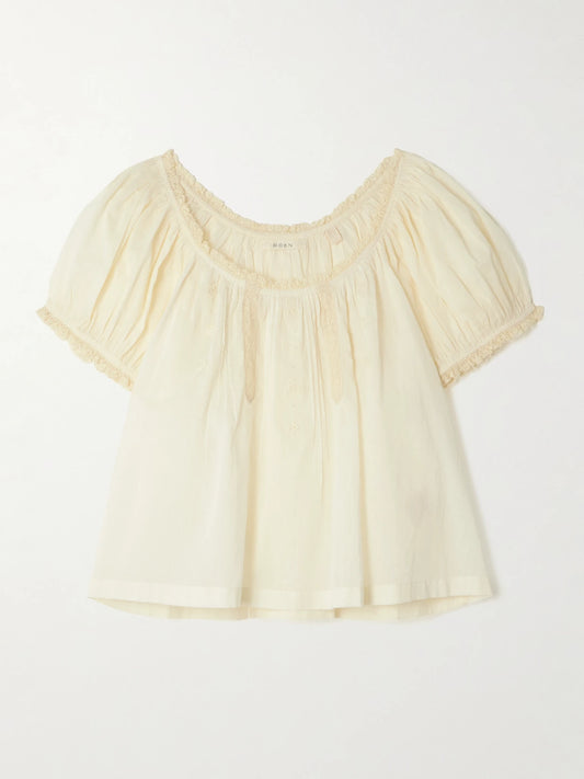 Frederica Lace-trimmed Organic Cotton-voile Blouse