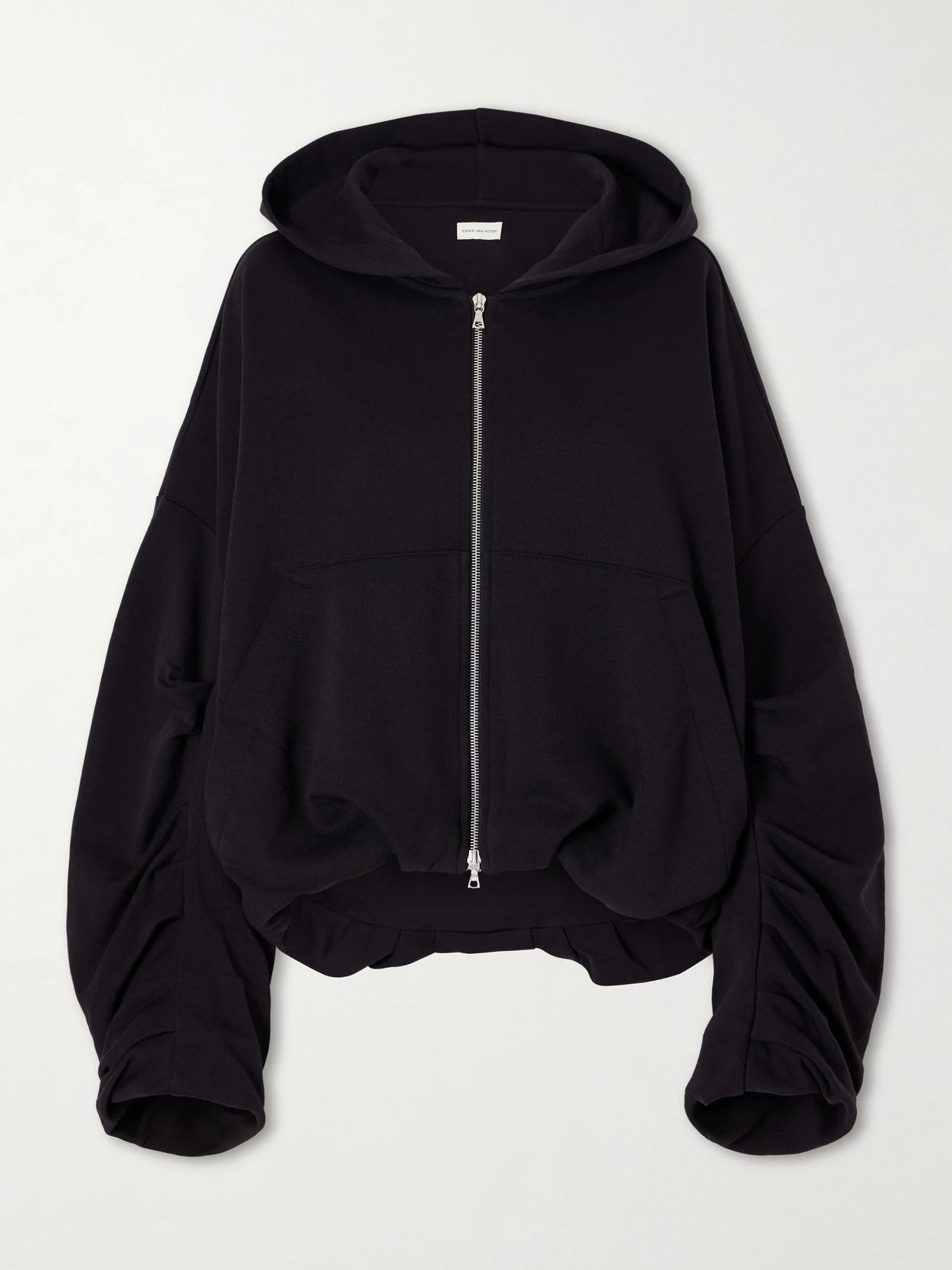 Image of Sleepwear & Loungewear. Product name - Cotton-jersey Zip-up Hoodie in Black colour by brand - Dries Van Noten
