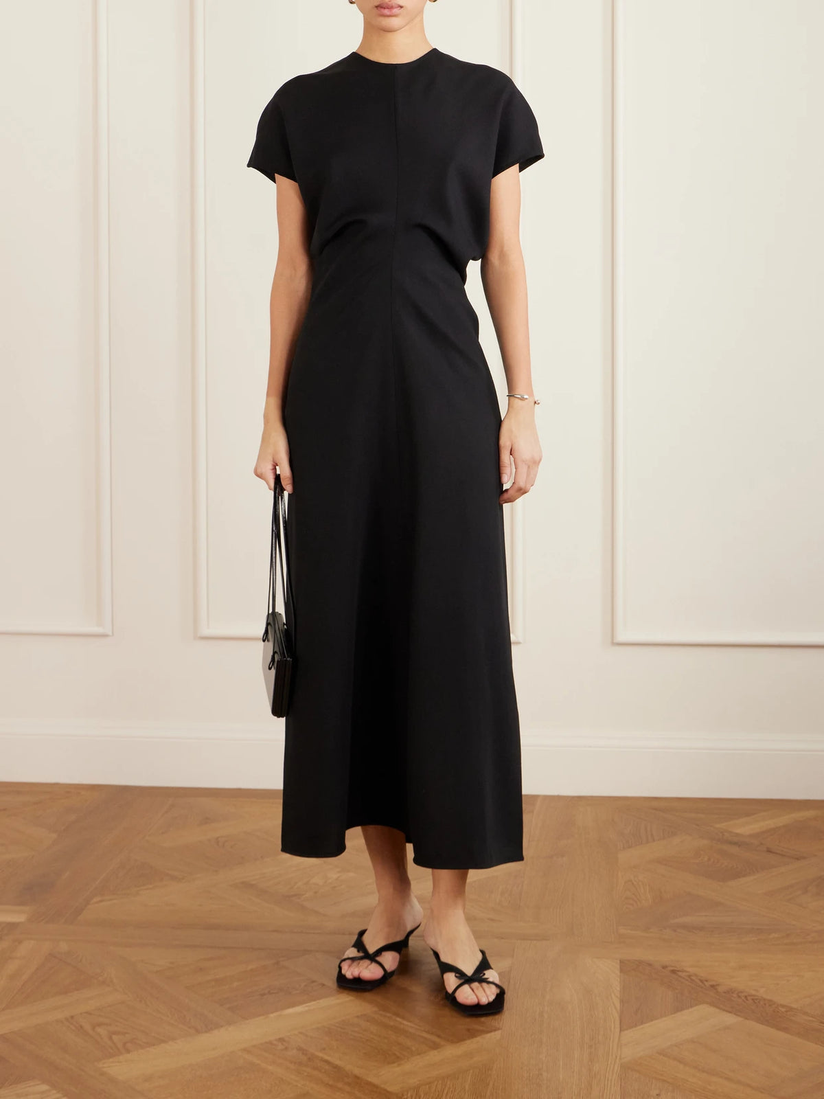 Image of Dresses. Product name - Gathered Wool Maxi Dress in Black colour by brand - TOTEME