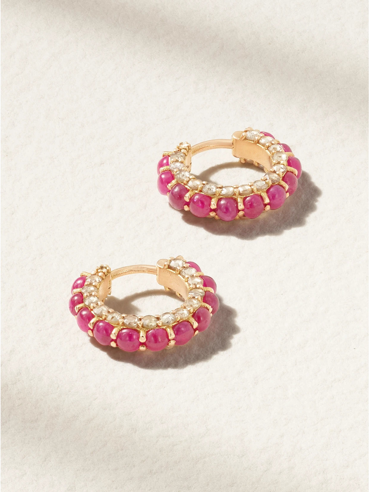 Streamflow 18-karat Rose Gold, Ruby And Diamond Hoop Earrings