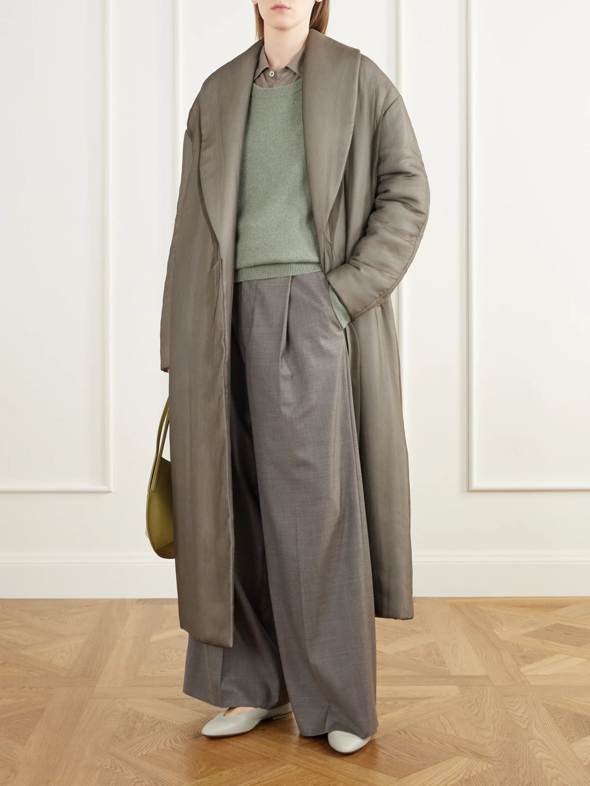 Image of Coats & Jackets. Product name - Mergui Silk-gauze Coat in Army green colour by brand - Ruohan