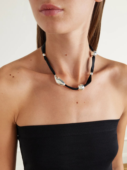 Image of Necklaces. Product name - Grigri Sterling Silver And Silk Necklace in Red colour by brand - Camille Surault