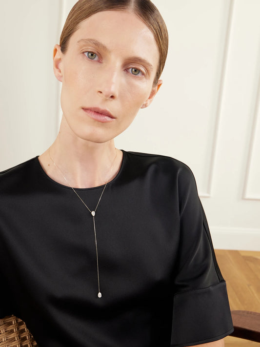 Image of Necklaces. Product name - Cravate 9-karat Gold Diamond Necklace in Multi colour by brand - Persée