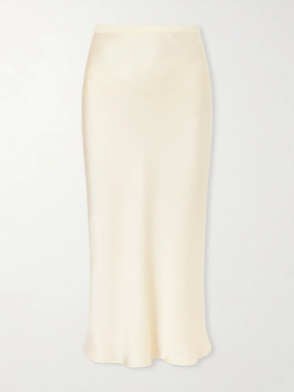 Image of a model wearing Skirts. Product name - Bar Silk-charmeuse Midi Skirt in Cream colour by brand - Anine Bing