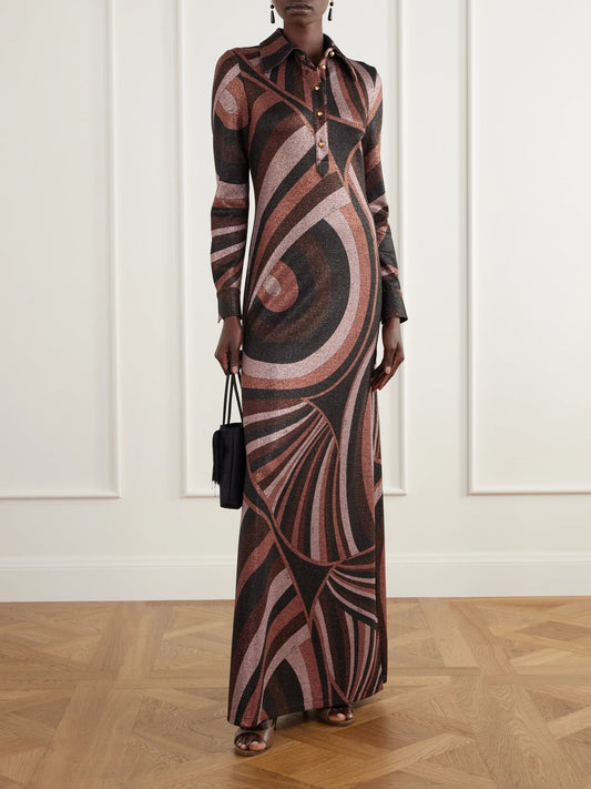 Image of Dresses. Product name - Printed Knitted Maxi Dress in Multi colour by brand - PUCCI
