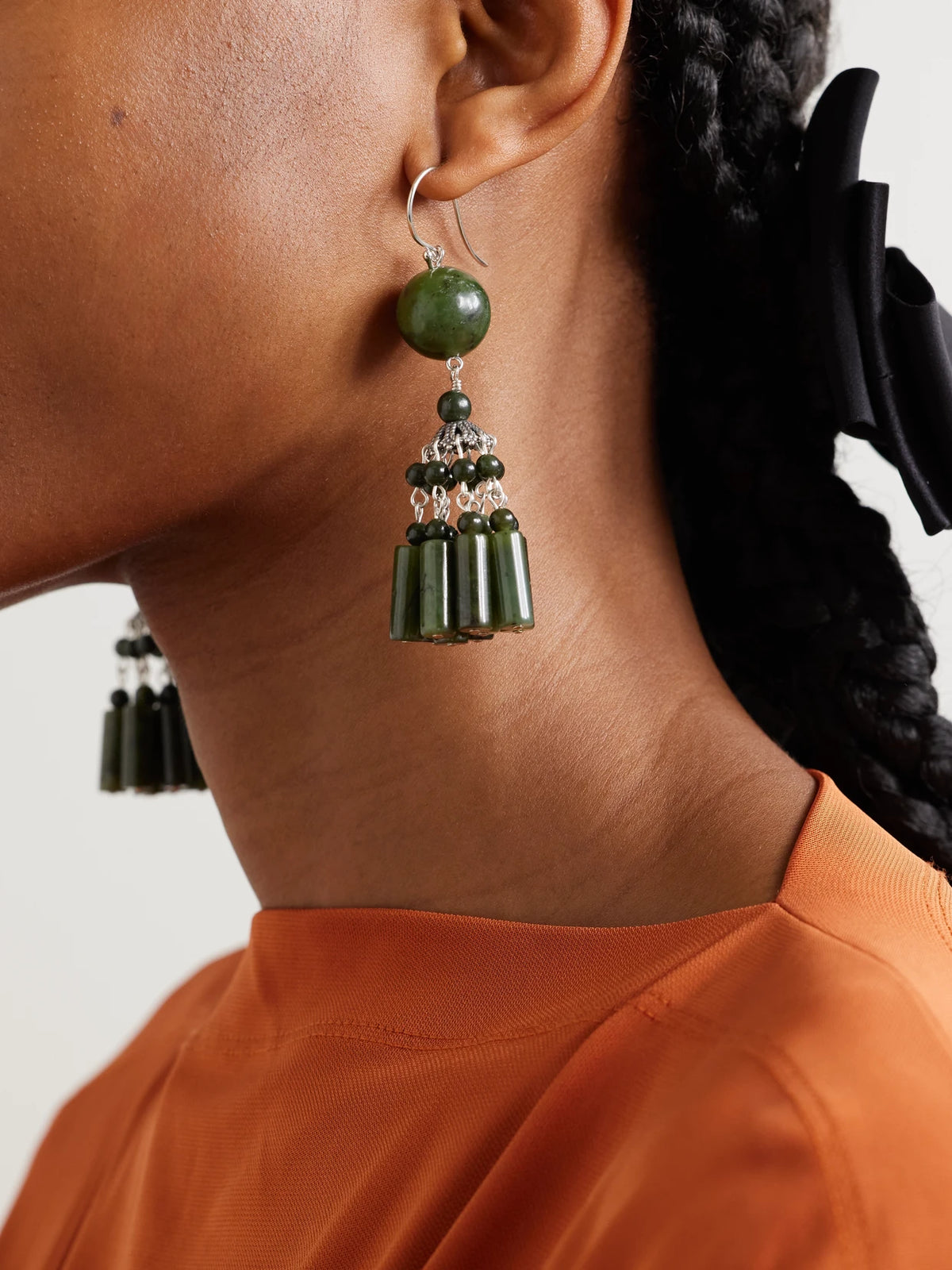 Image of Earrings. Product name - Flamenco Silver Jade Earrings in Multi colour by brand - Sophie Buhai