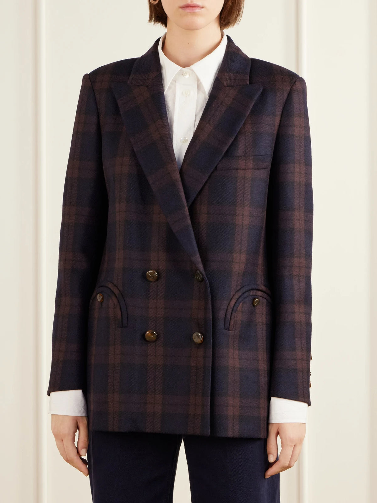 BLAZÉ Milano Everynight Checked Double-breasted Wool Blazer
