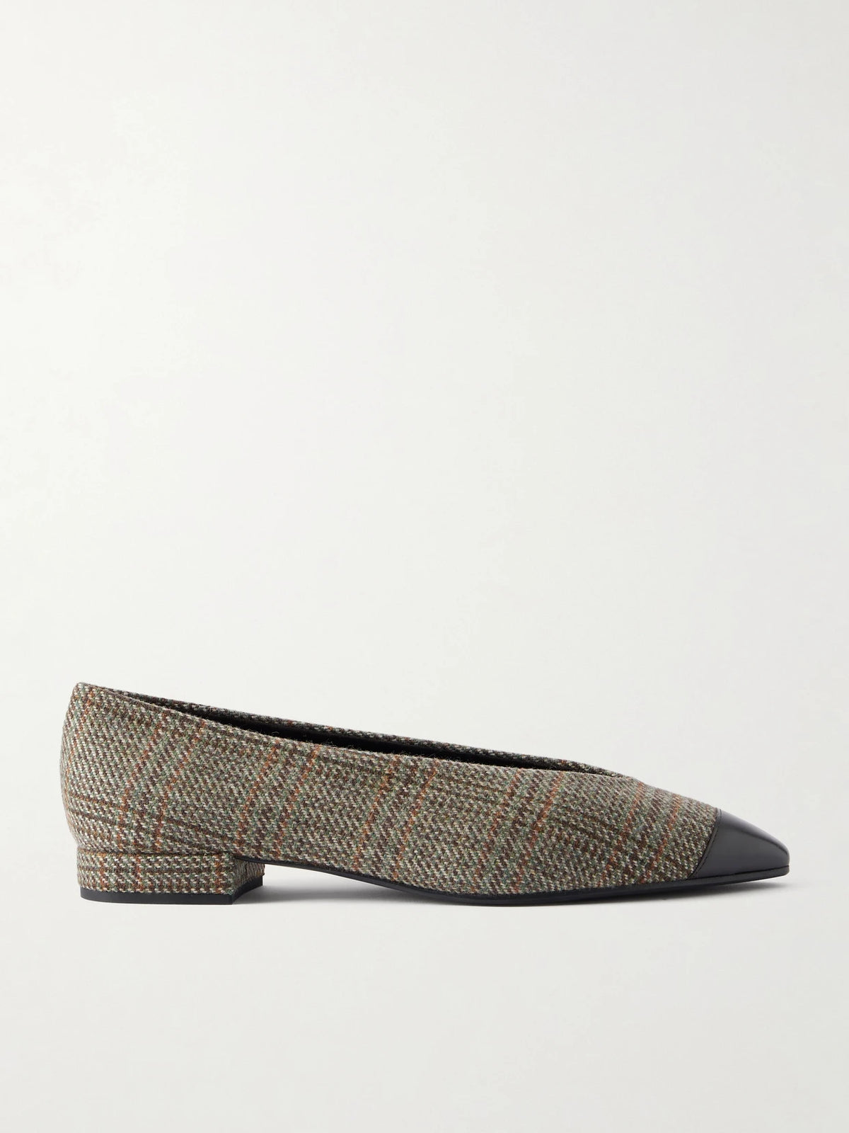 Rebecca Leather-trimmed Checked Tweed Ballet Flats