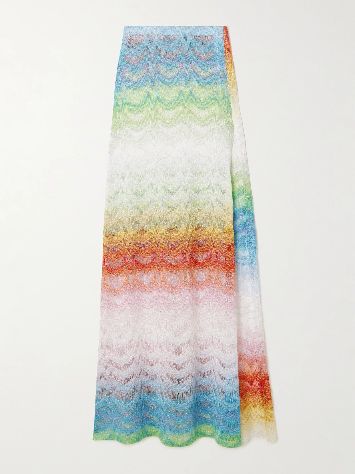 Image of a model wearing Skirts. Product name - Mare Striped Metallic Crochet-knit Maxi Skirt in Multi colour by brand - Missoni