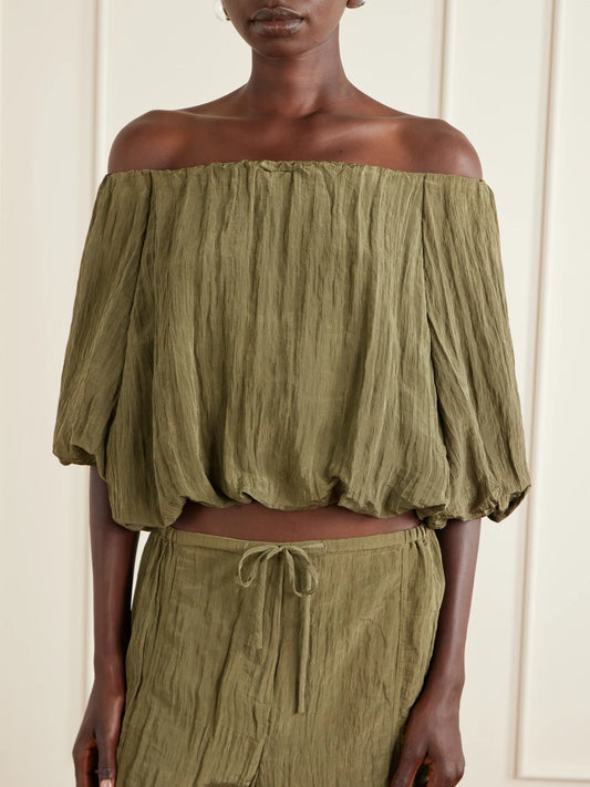 Anni Cropped Gathered Crepon Blouse
