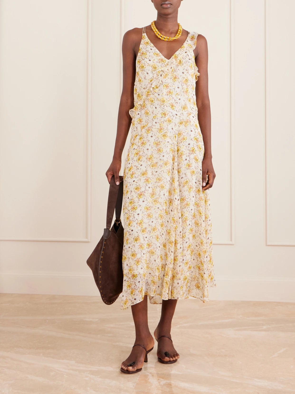 Image of Dresses. Product name - Luxie Ruffled Chiffon Dress in Yellow colour by brand - MARANT ÉTOILE