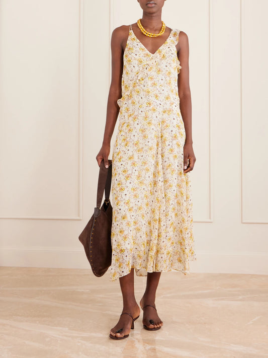 Image of Dresses. Product name - Luxie Ruffled Chiffon Dress in Yellow colour by brand - MARANT ÉTOILE
