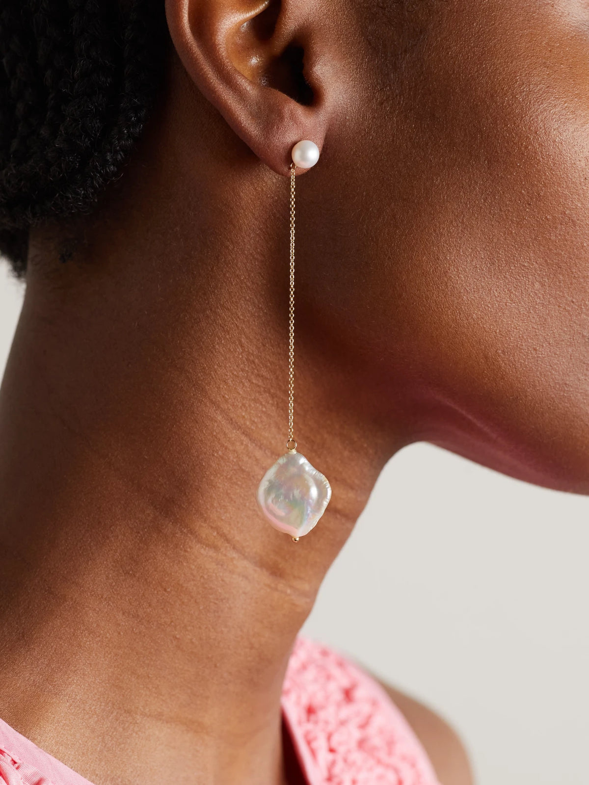 Image of Earrings. Product name - Duality 14-karat Gold Pearl Earrings in Off-white colour by brand - Mateo