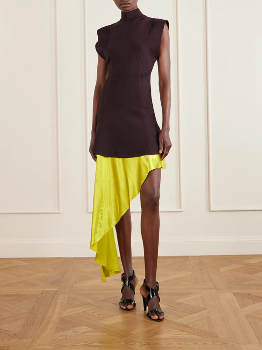 Image of Dresses. Product name - Knitted Turtleneck Mini Dress in Dark purple colour by brand - Alaïa