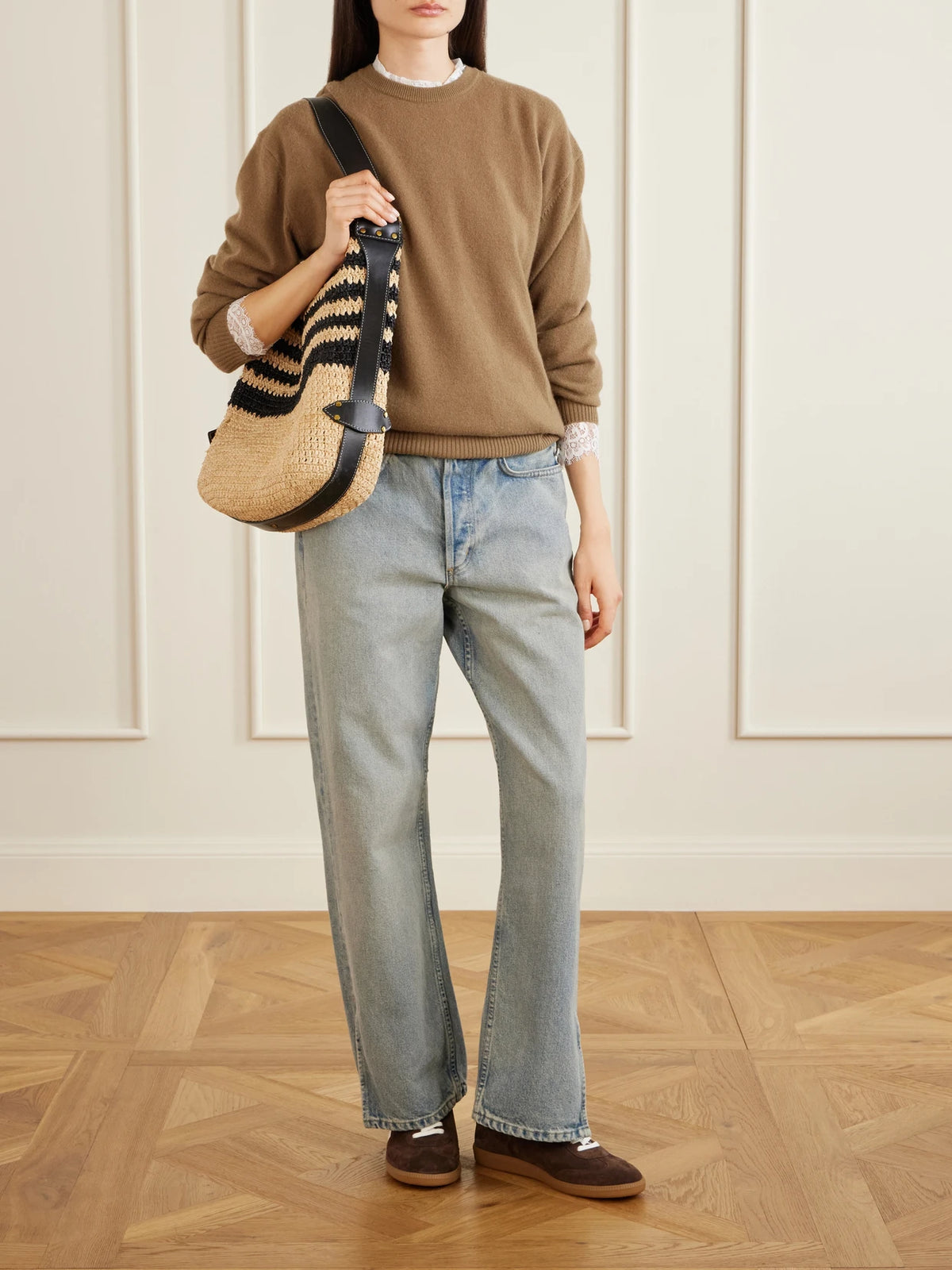 Image of Sneakers. Product name - Bryce Leather-trimmed Suede Sneakers in Chocolate colour by brand - ISABEL MARANT