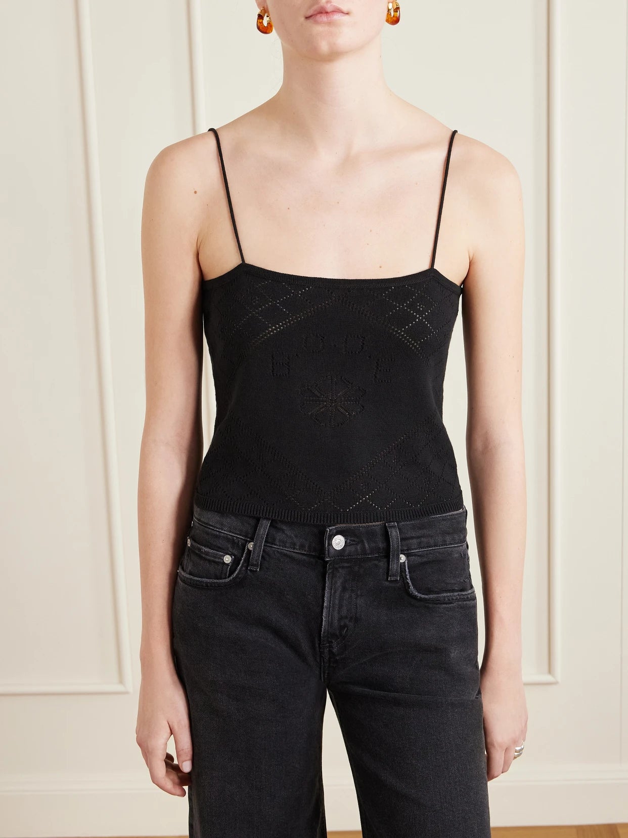 Anisette Cropped Embroidered Cotton Tank Top