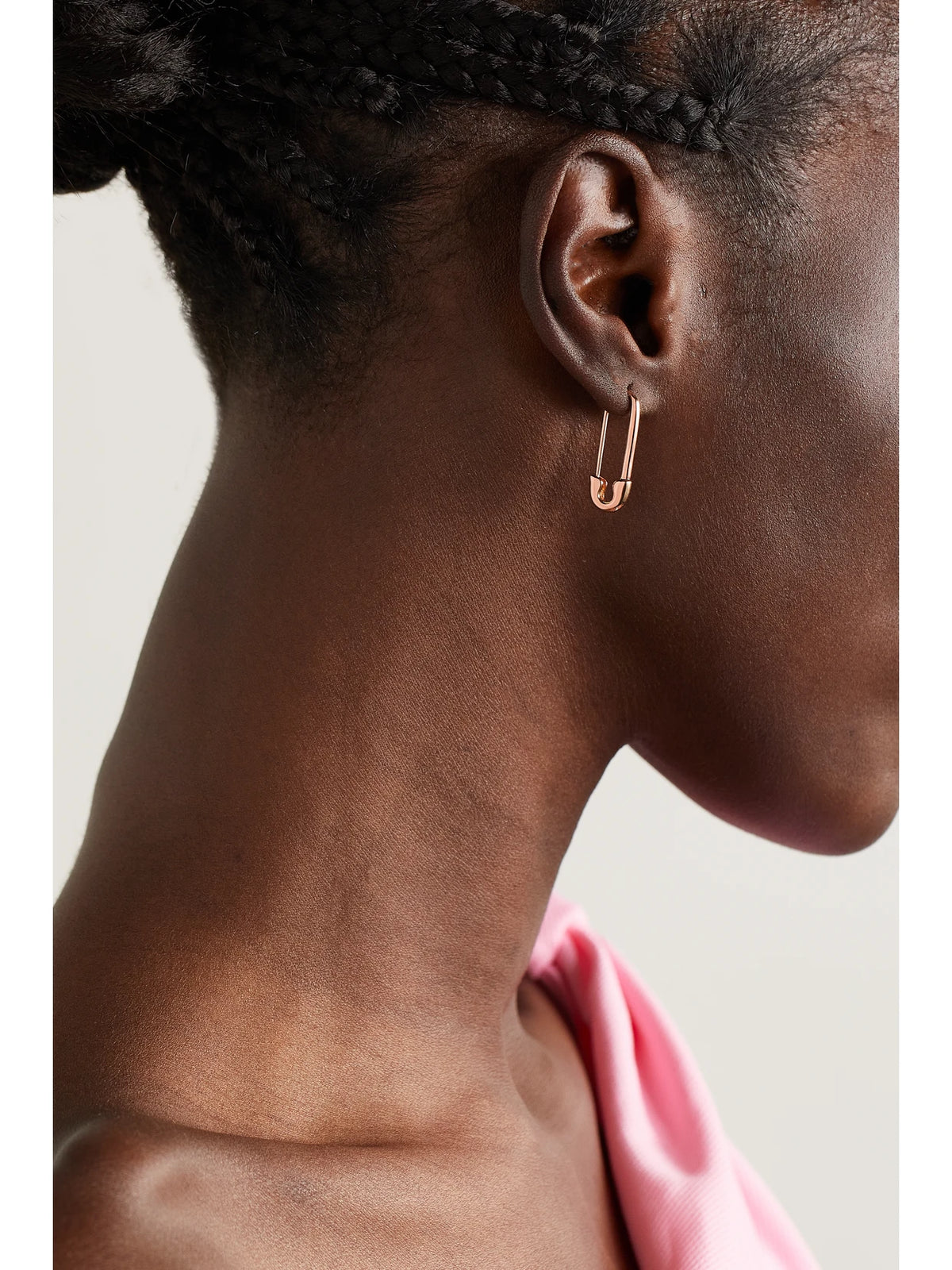 Image of Earrings. Product name - Safety Pin 18-karat Rose Gold Single Earring in Multi colour by brand - Anita Ko