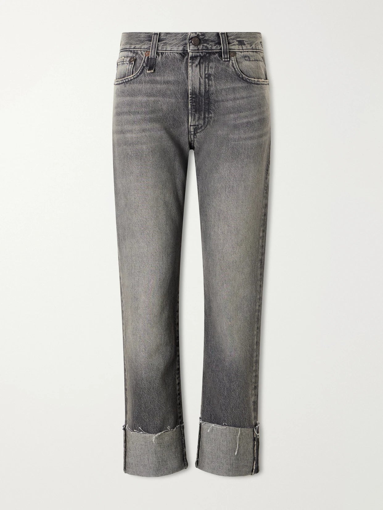 Image of Jeans. Product name - Romeo Cropped Mid-rise Flared Jeans in Dark denim colour by brand - R13