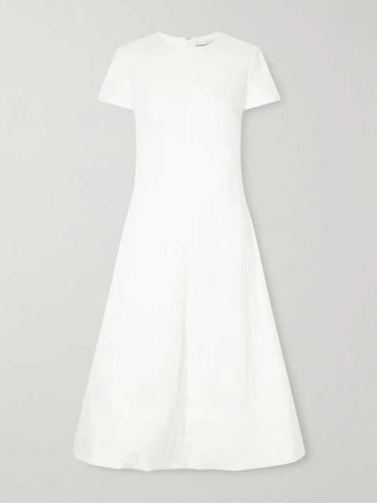Image of Dresses. Product name - The Ridley Linen-blend Midi Dress in White colour by brand - Brandon Maxwell
