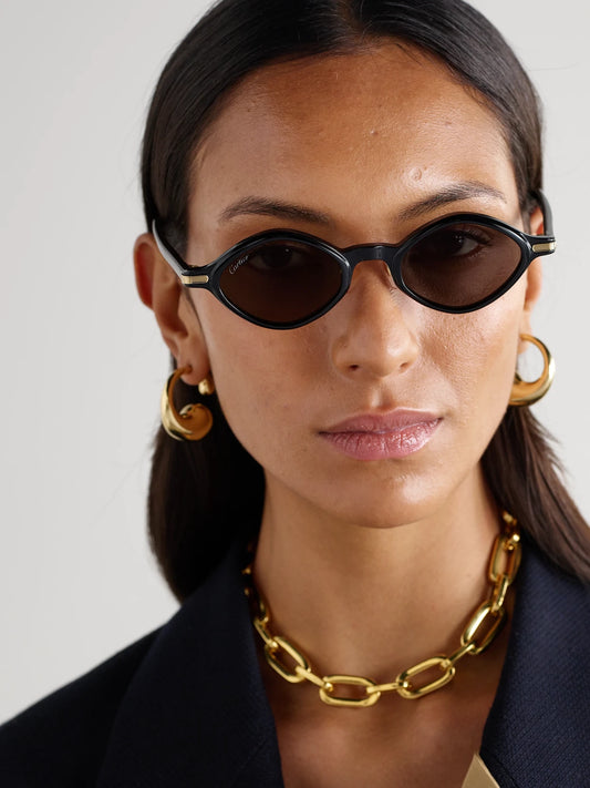 Image of Sunglasses. Product name - Signature Round-frame Acetate Sunglasses in Black colour by brand - Cartier Eyewear