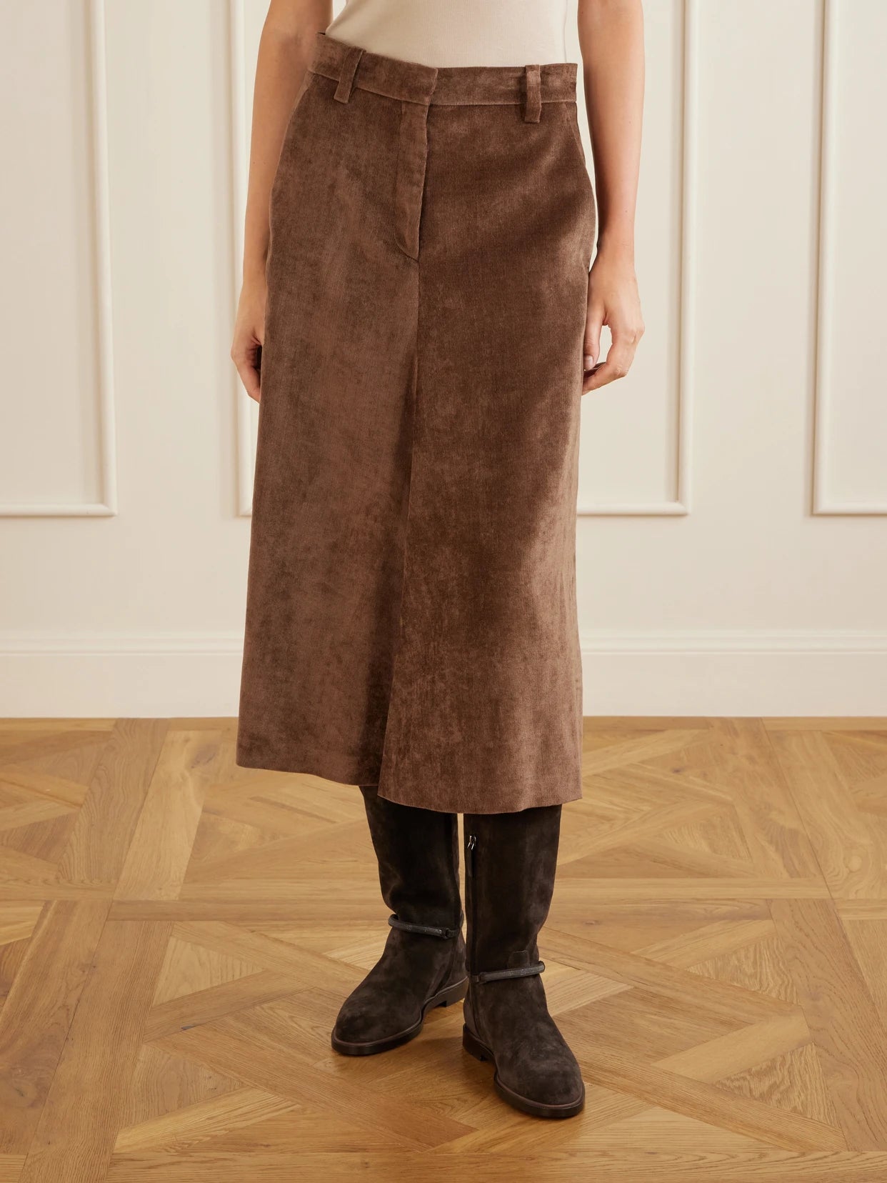 Embellished Corduroy Midi Skirt