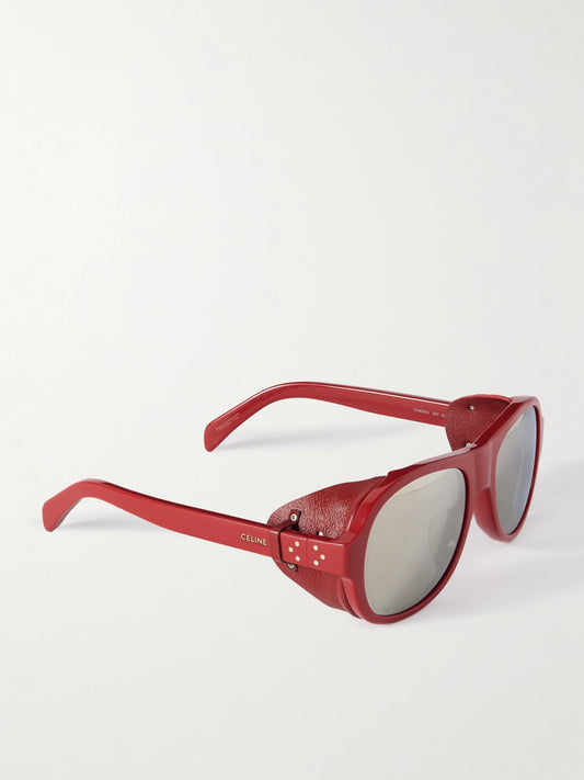 Aviator-style Acetate And Leather Sunglasses