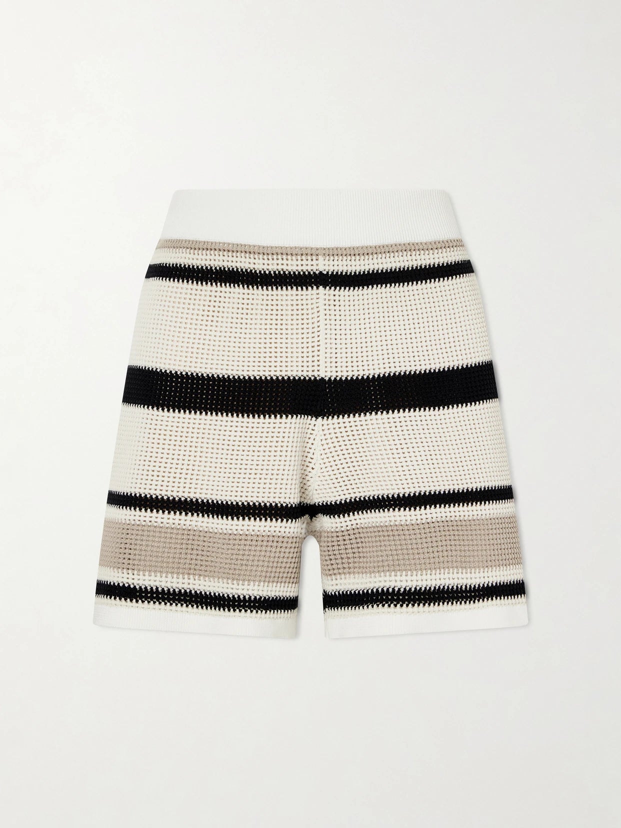 Open-knit Striped Cotton Shorts