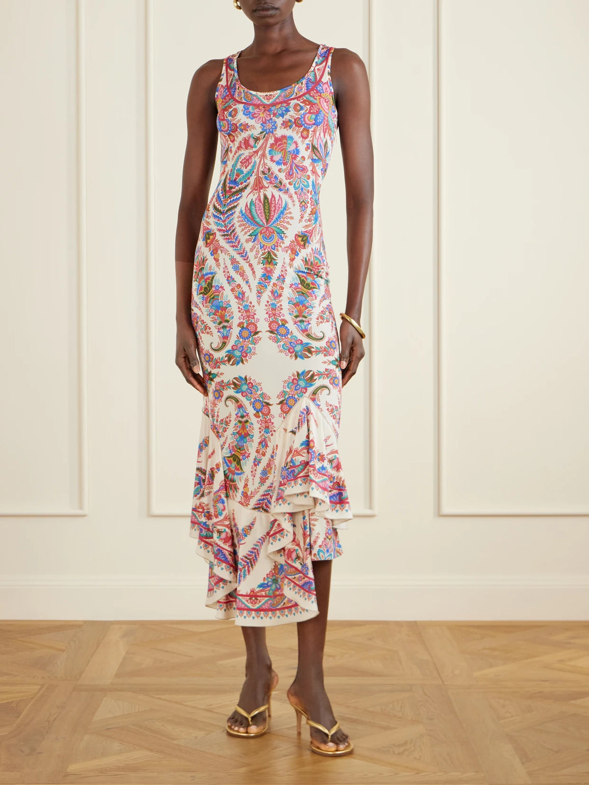 Image of Dresses. Product name - Cut-out Paisley-print Satin-jersey Midi Dress in Multi colour by brand - Etro