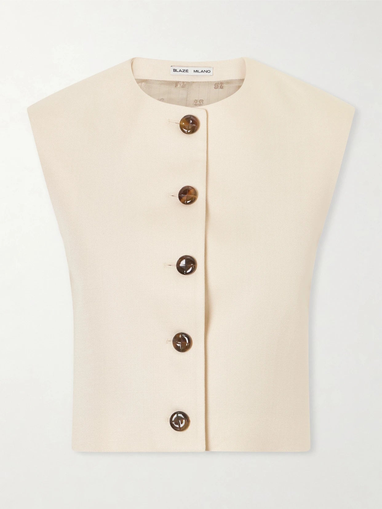 Image of Coats & Jackets. Product name - Danae Woven Vest in Beige colour by brand - BLAZÉ Milano