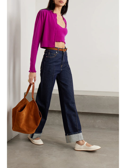Image of Jeans. Product name - The Genevieve High-rise Wide-leg Jeans in Mid denim colour by brand - Ulla Johnson