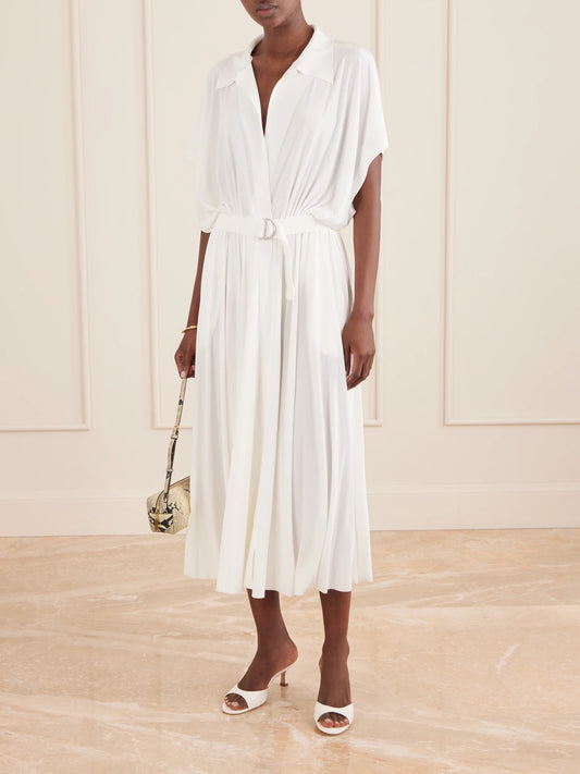 Image of Dresses. Product name - Belted Jersey Midi Dress in White colour by brand - Norma Kamali