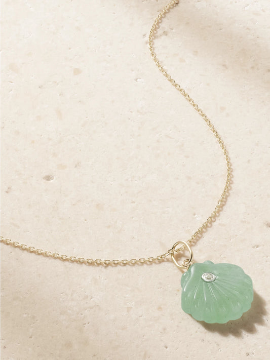 Mateo Carved Venus 14-karat Gold, Jade And Diamond Necklace