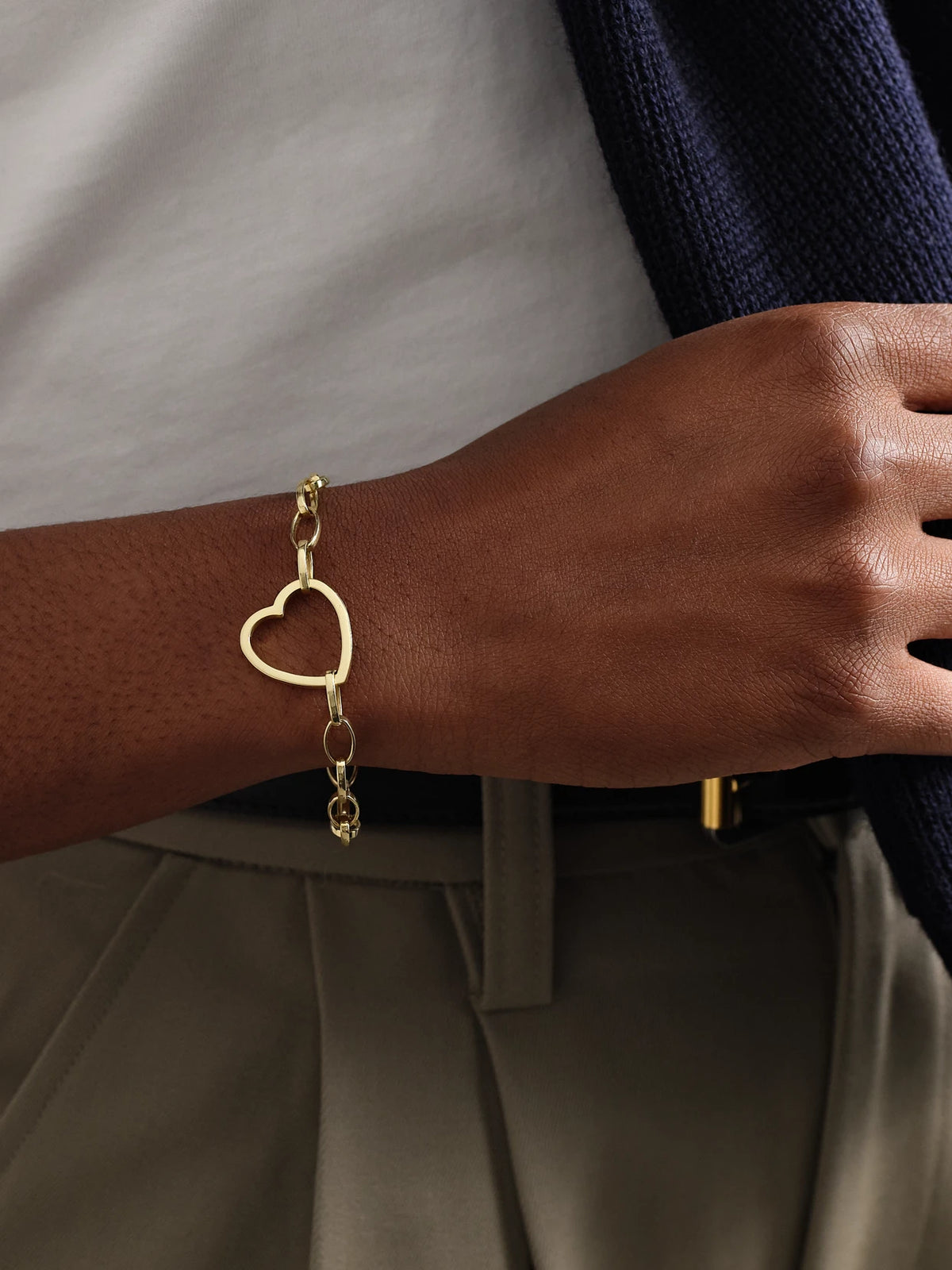 Image of Bracelets. Product name - Medium Edith Open Heart 18-karat Gold Bracelet in Multi colour by brand - Jennifer Meyer