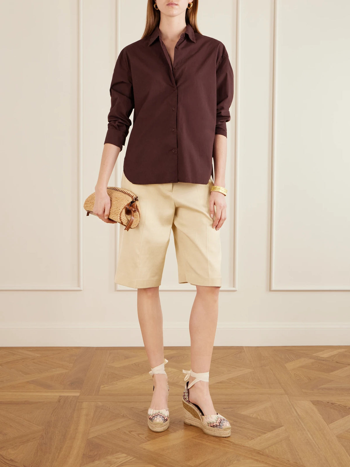 Image of Shoes. Product name - Eva 80 Striped Woven Wedge Sandals in Beige colour by brand - Missoni