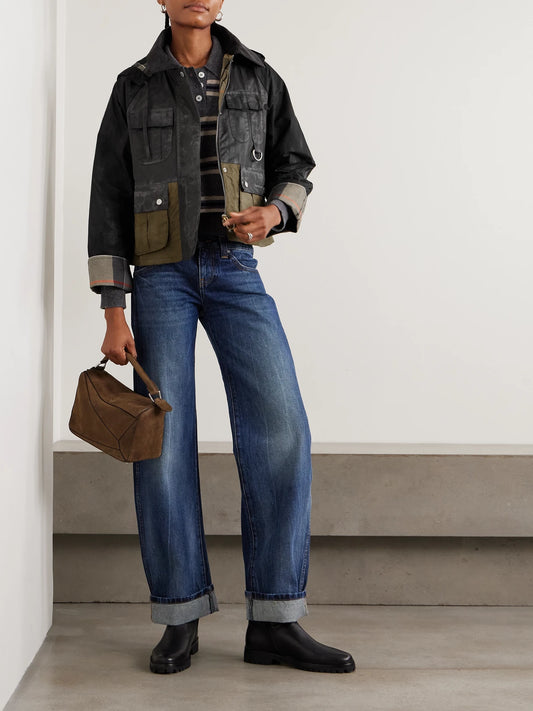 Image of Coats & Jackets. Product name - Liza Hooded Paneled Waxed-cotton Jacket in Black colour by brand - Barbour