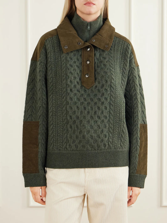 Sea Allen Cotton Corduroy-trimmed Cable-knit Wool Sweater