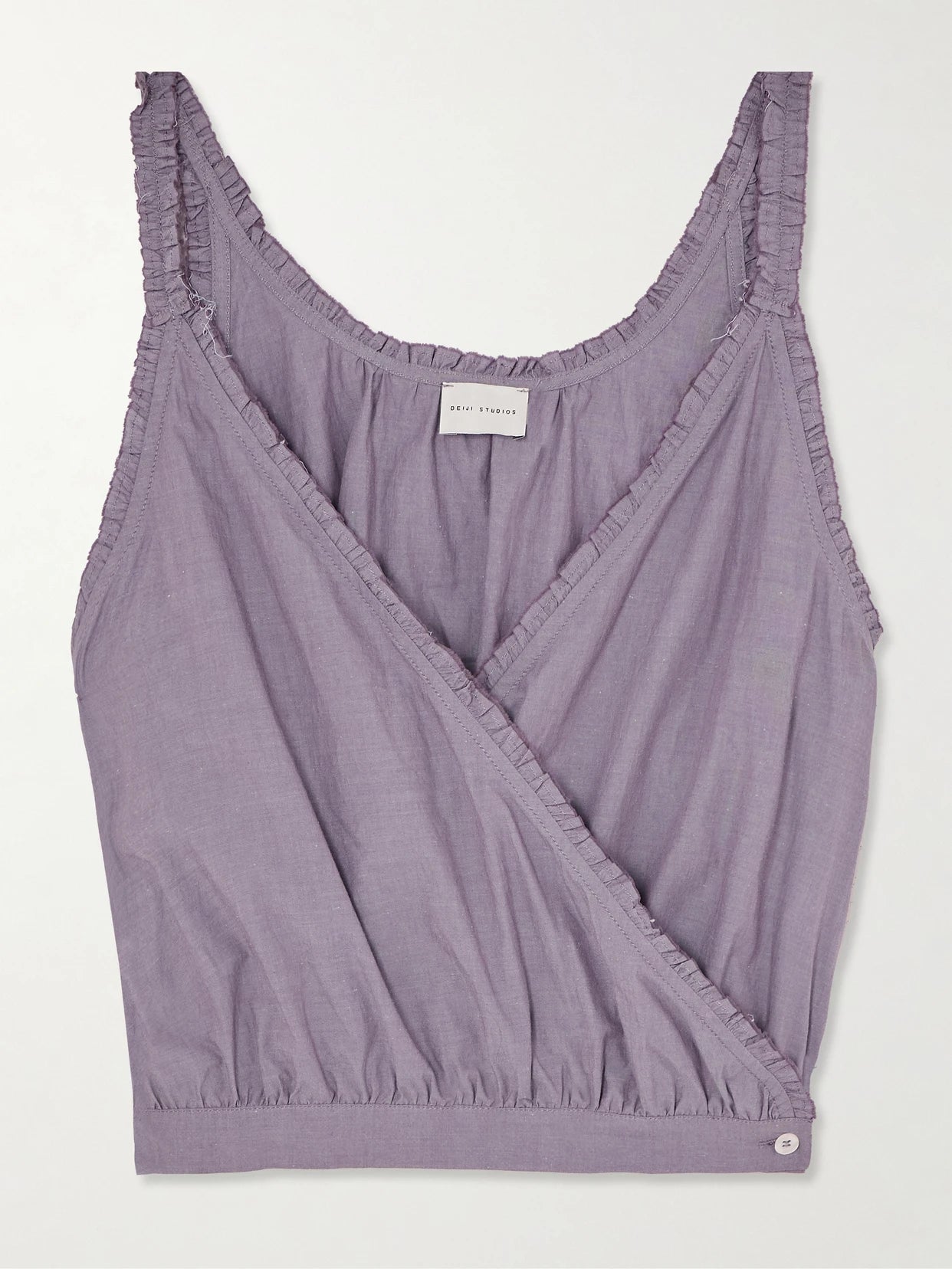 Image of Blouses. Product name - Overlie Frayed Wrap-effect Organic Cotton Camisole in Purple colour by brand - Deiji Studios