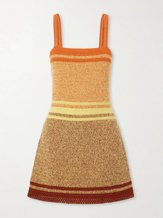 Plumar Striped Crocheted Cotton Mini Dress
