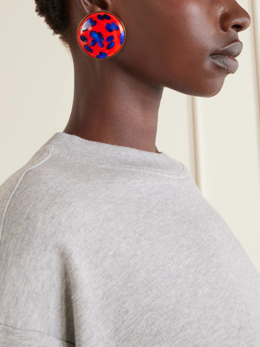 Image of Earrings. Product name - Gold-tone Enamel And Brass Earrings in Red colour by brand - Dries Van Noten