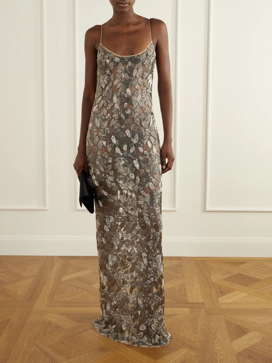 Image of Dresses. Product name - Embellished Silver-tone Organza Gown in Multi colour by brand - Ilkyaz Ozel