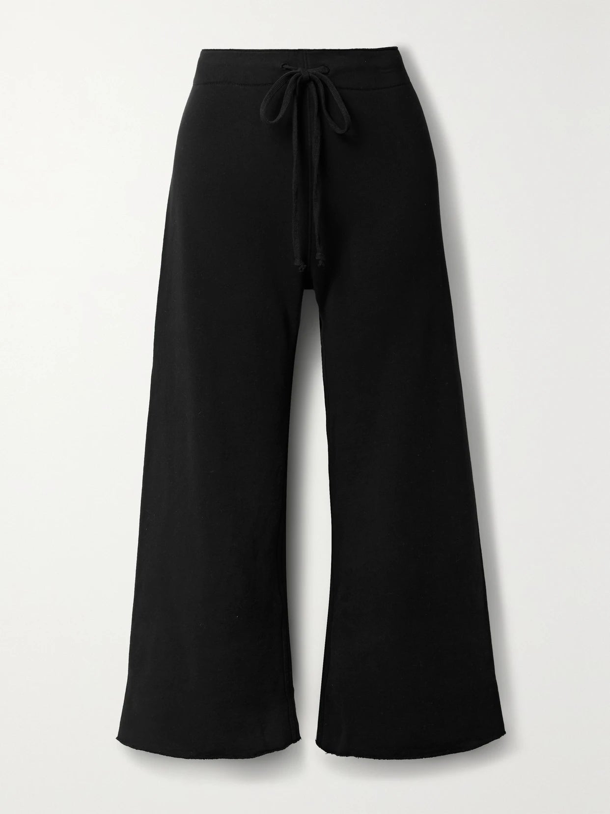 Image of Sleepwear & Loungewear. Product name - Kiki Cropped Voile-trimmed Cotton-jersey Track Pants in Black colour by brand - Nili Lotan