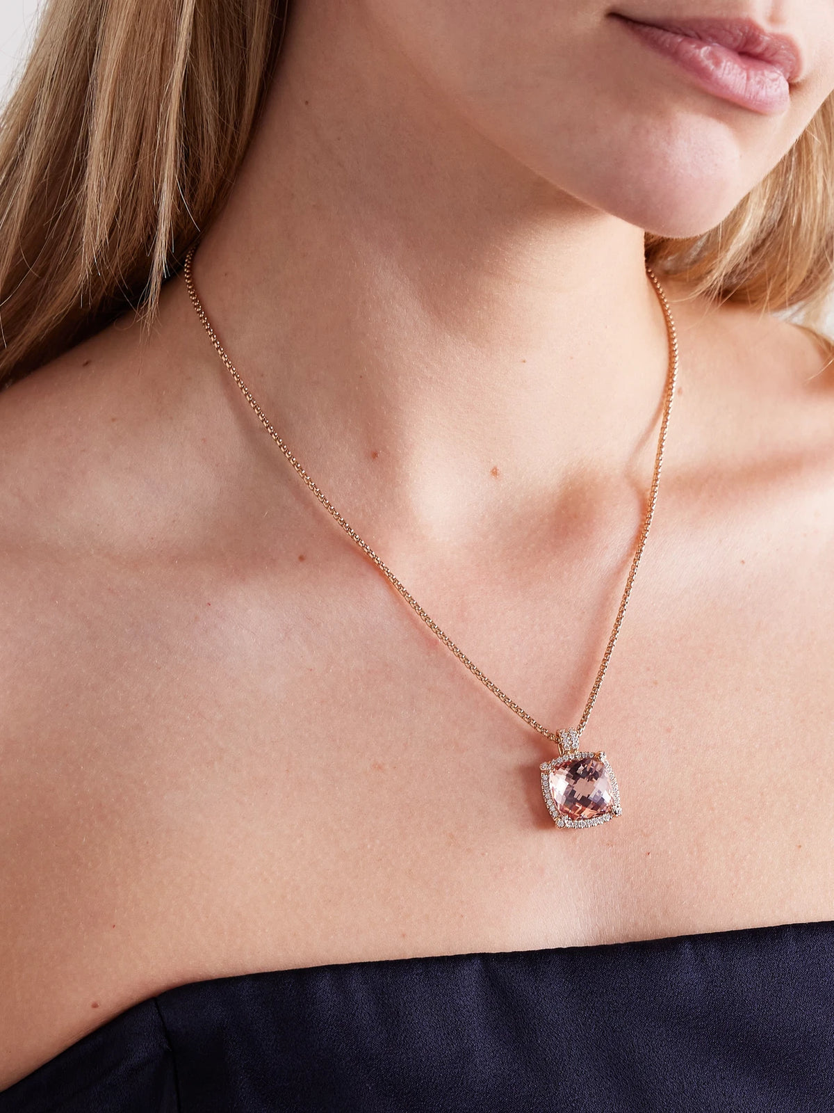Image of Necklaces. Product name - Châtelaine 18-karat Rose Gold, Morganite And Diamond Necklace in Multi colour by brand - David Yurman