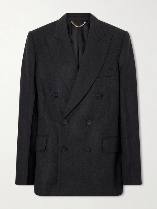 Image of Coats & Jackets. Product name - Beatrice Double-breasted Wool Blazer in Dark gray colour by brand - Victoria Beckham