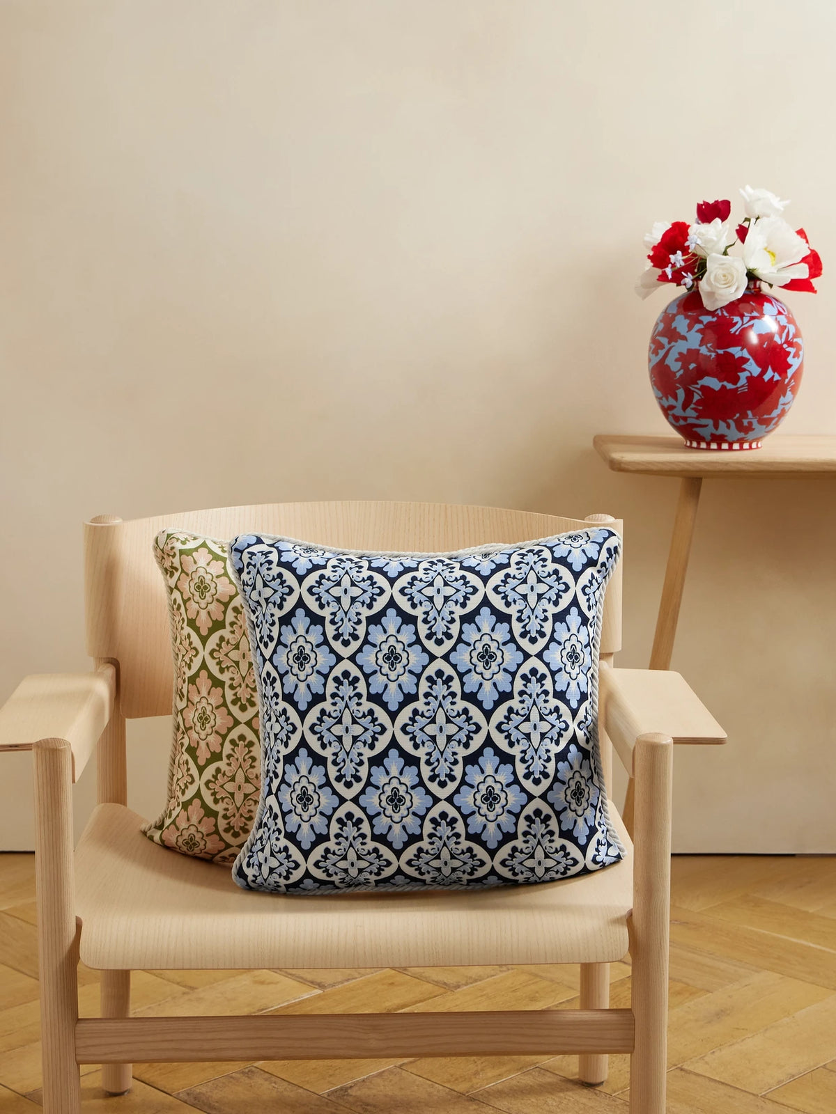 Image of Chair & Sofa Cushions. Product name - Printed Woven Cushion in Blue colour by brand - La DoubleJ