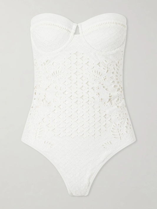 Zimmermann Indra Strapless Broderie Anglaise Swimsuit