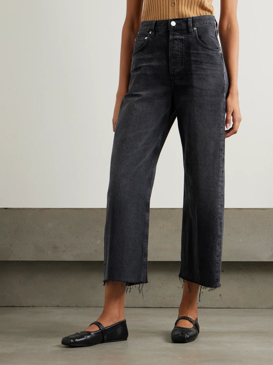 Ayla Cropped Frayed High-rise Wide-leg Jeans