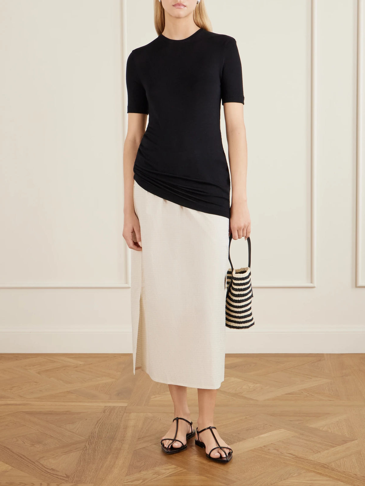 Sprout Leather-trimmed Striped Sisal Shoulder Bag
