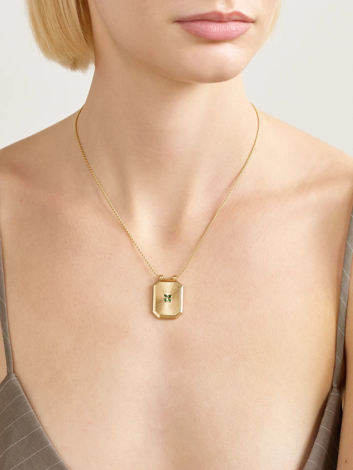 Image of Necklaces. Product name - Luck Scapular 18-karat Gold Emerald Necklace in Multi colour by brand - Marie Lichtenberg