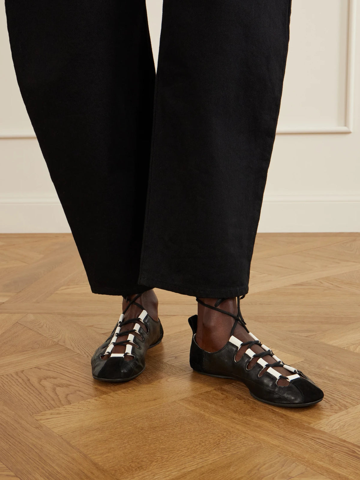 Suede-trimmed Leather Ballet Flats