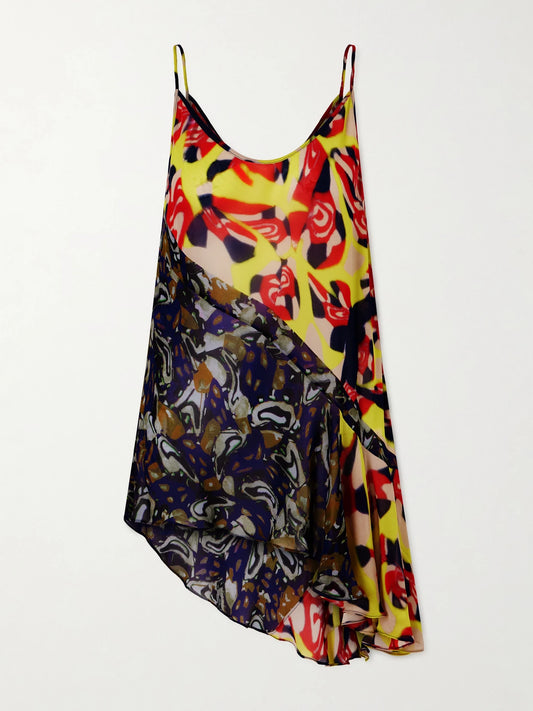 Ruffled Printed Asymmetric Georgette Camisole